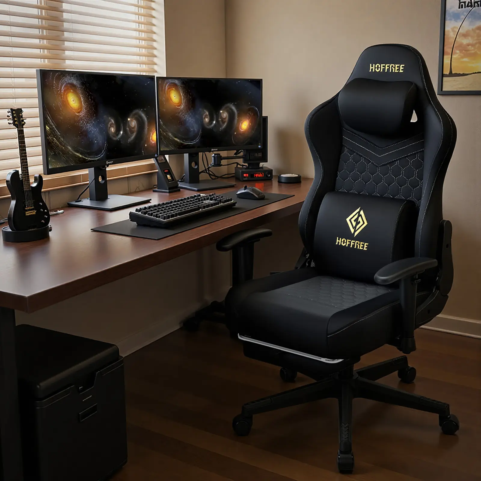 HOFFREE Gaming Chair Suede Fabric with Pocket Spring Cushion Massage Gaming Chairs with Footrest 165° Reclining Game Chairs for Adults Ergonomic Computer Chair for Gaming Office Black