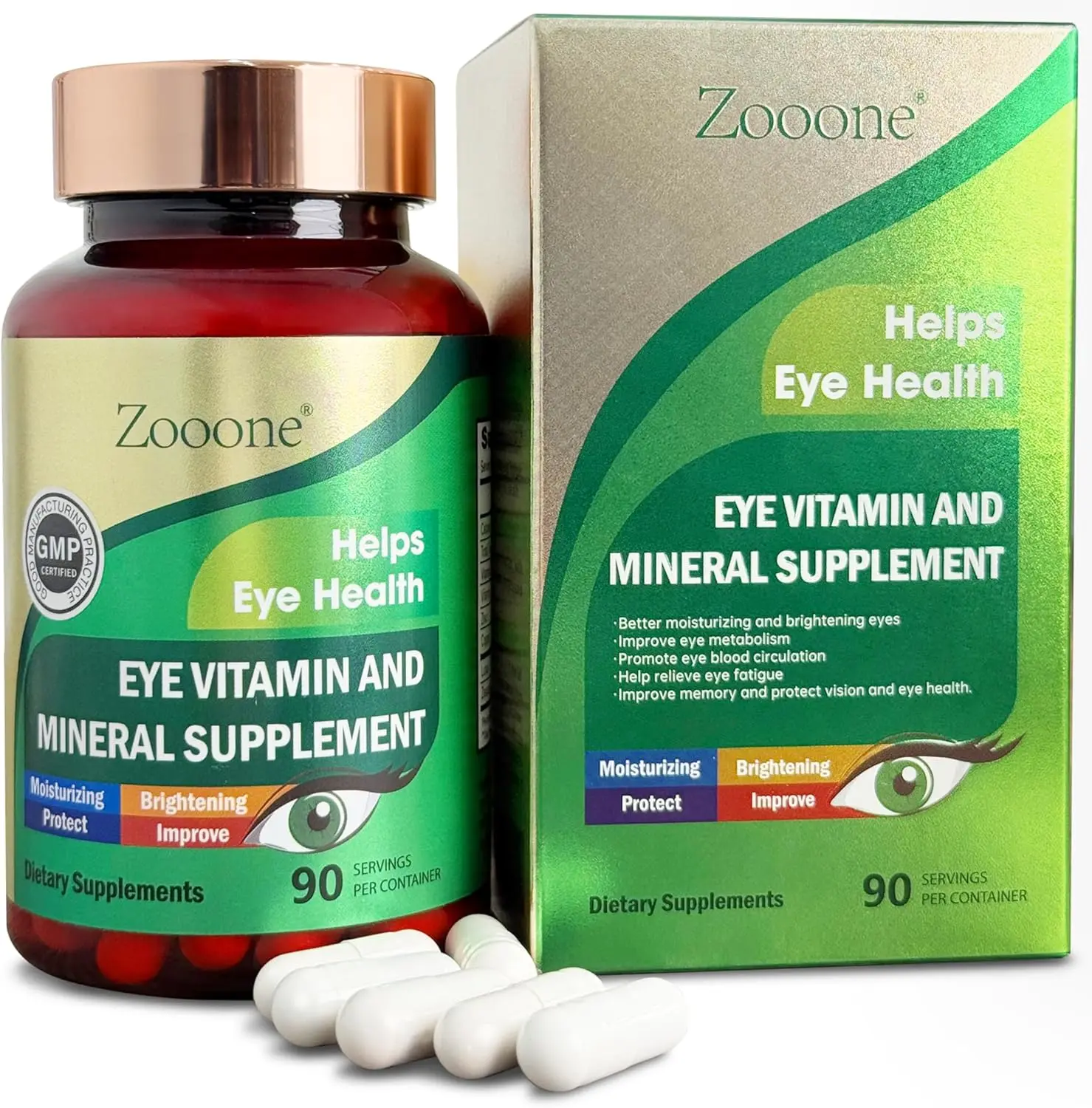 zooone Lutein and Zeaxanthin Eye Vitamins, Eye Vitamin and Mineral Supplement with Vitamin C E Zinc Copper, Vision Support for Macular Degeneration, Eye Health Pills for Adults & Seniors, 90 Capsules
