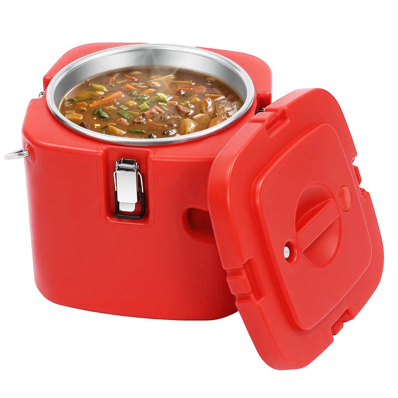 2.5 Gal Thick Rectangular 304 Stainless Steel Insulated Soup Carrier - Lightweight, 6H Hot-Cold Preservation, Leak-Proof Thermal Food Container, Table Top Lunchbox for Camping Picnic, Commercial Kitchenware Use