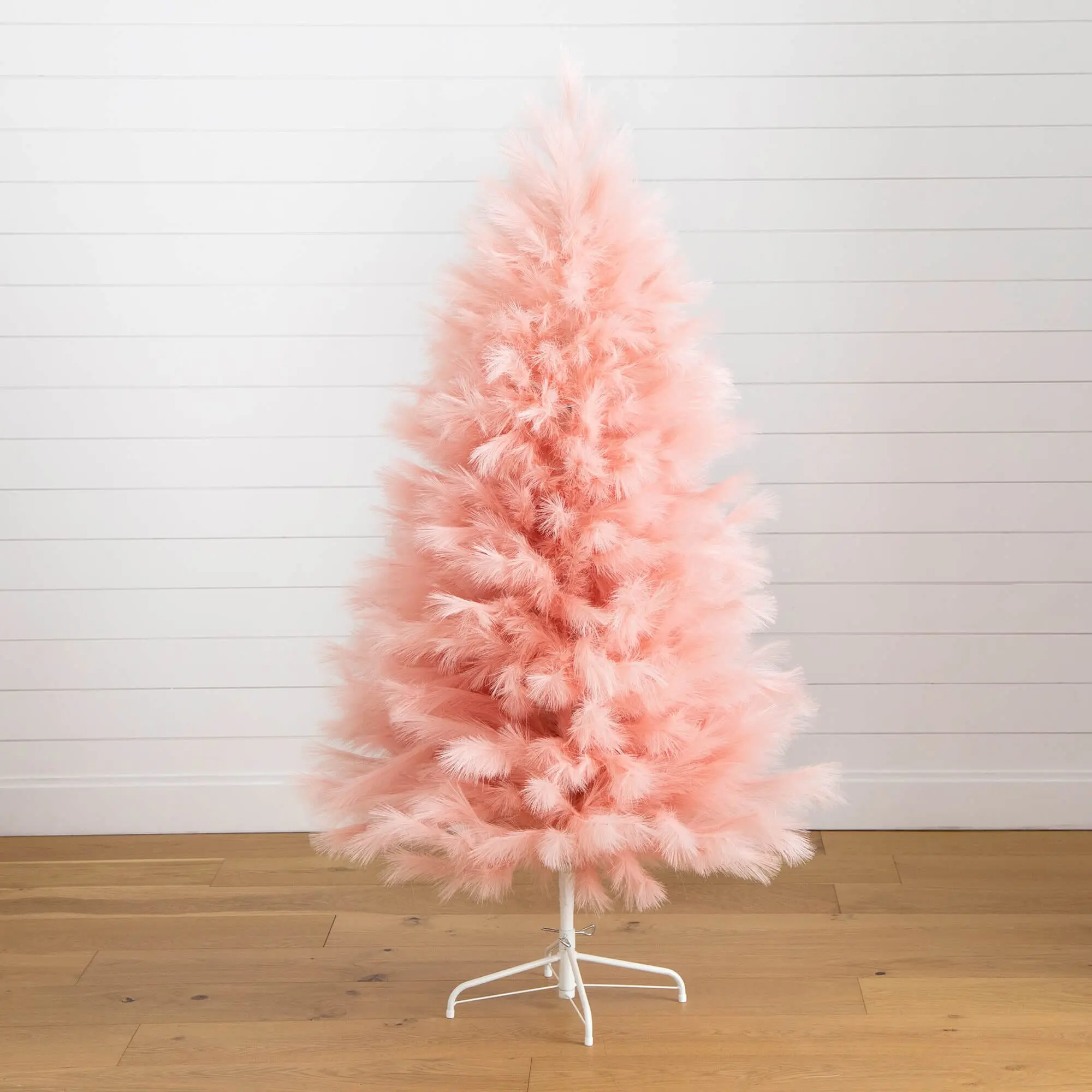 6-ft Tall Standing Artificial Pink Pampas Grass Christmas Tree with Feathers, Soft Feminine Pillow-Like Festive Decor, No-Maintenance Home Accent