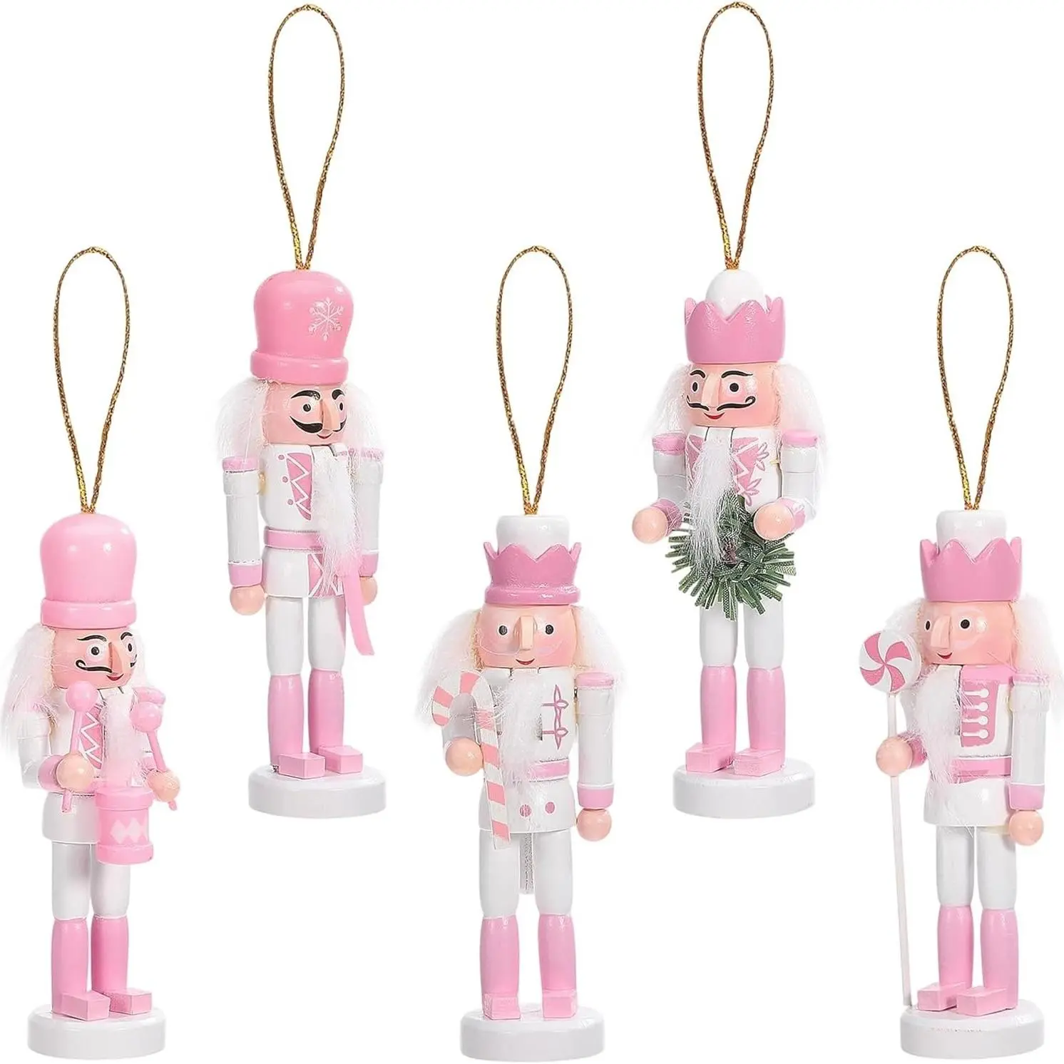 5 Piece Christmas Nutcracker Ornament Set, Christmas Ornaments, Traditional Festive Wooden Nutcracker Hanging Decorations, Versatile Christmas Tree Table Wall Decoration (/gold )