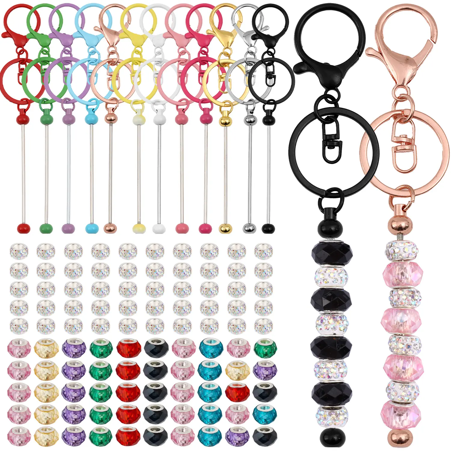 90pcs/112pcs set Beadable Keychain Kits Beaded Keychain Bars Resealable Pouch Bag Thank You Cards For DIY Crafts Jewelry Making Keychain Kawaii Keychain For Bags Keychain For Purse