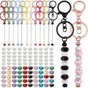 90pcs/112pcs set Beadable Keychain Kits Beaded Keychain Bars Resealable Pouch Bag Thank You Cards For DIY Crafts Jewelry Making