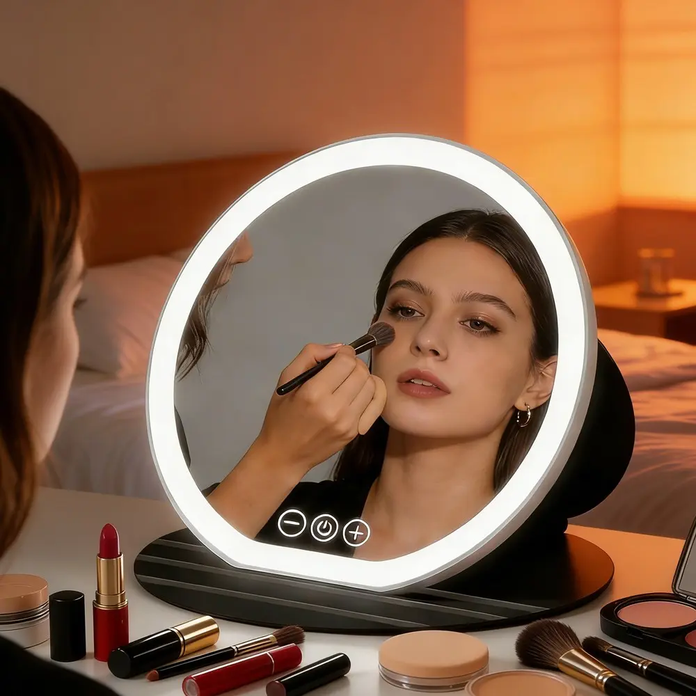 LED Lighted Makeup Mirror Illuminated Mirror Led Lit Mirror with 3 Color Dimmable Lights Touch Control Rechargeable Circle Vanity Mirror for Makeup Cosmetic Beauty Bedroom Desk Travel Aesthetic Room Decor Modern Mirror 2026 Viral Must Have Gift for Her
