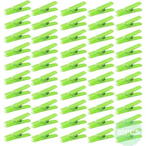 50 count Small Transparent Plastic Tool Paper Clips Clothespins Clip Clothing Line Clip Photo Clips 1.4 x 0.25 Inch Mini Clothespins  Shower Clothing Pins Plastic Small Clips for Party (Green)