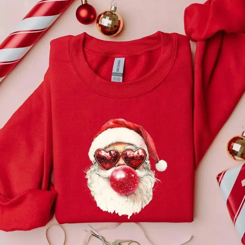 Santa Bubble Gum Christmas Sweatshirt, Santa Sweatshirt, Funny Christmas Gifts, Xmas Bubble Gum Sweatshirt, Christmas Sweatshirt