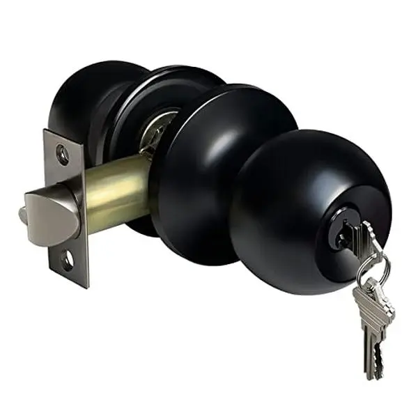 BESTTEN Keyed Entry Door Knob, Heavy Duty Entrance Door Lock, Standard Ball, All Metal, Matte Black