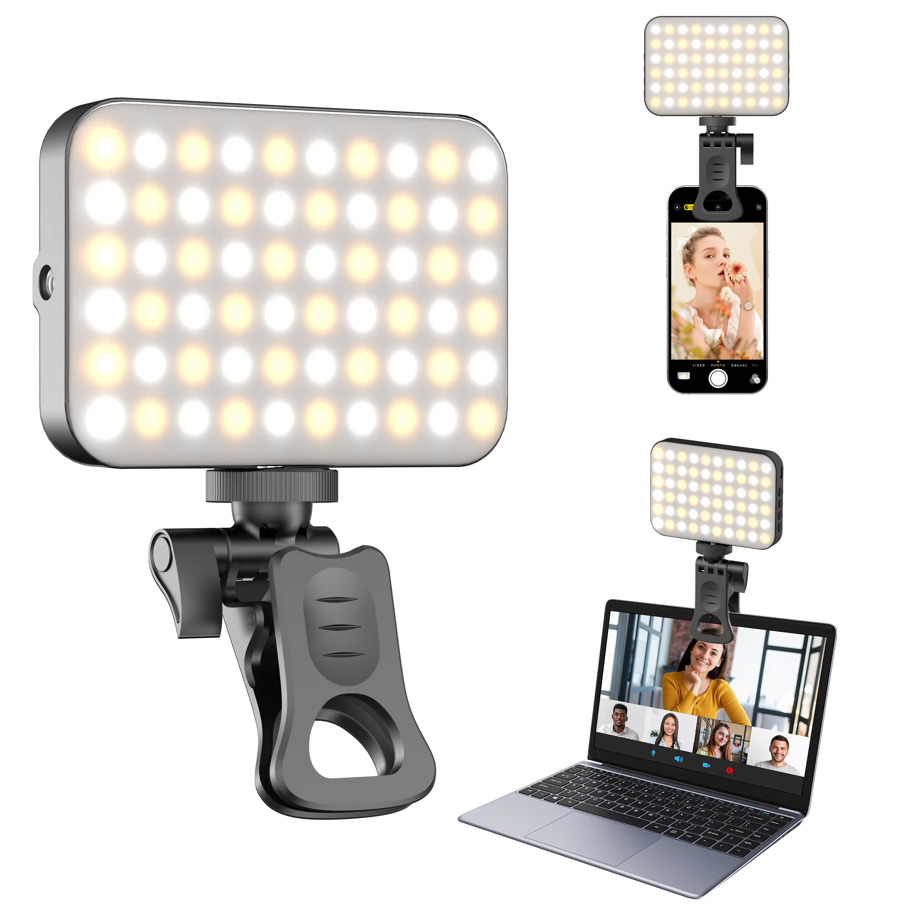 Rechargeable Clip-On Portable Selfie Light - Adjustable Cell Phone Light, Mobile Phone Accessories for Smartphone Video Calls & Makeup, Rechargeable Fill Light, Selfie Panel Light