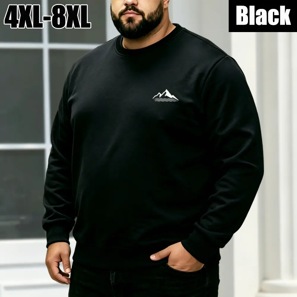 【4XL-8XL】Men’s Plus Size Classic Crewneck Sweatshirt, Extra-Roomy Loose Fit, Solid Color Long Sleeve, Available in Multiple Colors, Perfect for Holiday Gifts, Daily Commuting, and Home Relaxation