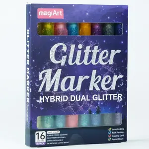 Gift for valentines's day 16Colors Dual Tip Glitter Markers - Fast-Drying Water-Based Ink, Large Capacity Durable Plastic Body, Vibrant Sparkling Colors for Art, Crafts, Office, School, Scrapbooking & Card Making Colorful Precision Pens
