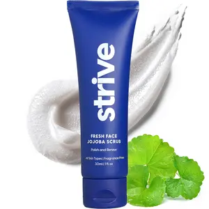 Strive - Fresh Face Jojoba Scrub - Mens Face Scrub, Fragrance Free, Smooth, Clear Skin, Refreshing with Aloe Vera, Centella Asiatica, Hyaluronic Acid & Niacinamide - For All Skin Types - 30 ML
