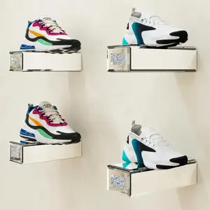 Shoe Floating Display Shelves Wall Mount Set of 4 – Mirrored Bling Glass Levitating Sneakers Shelves, Space-Saving Sneaker Display Shelf for Collectibles, Bedrooms, Dorms & Game
