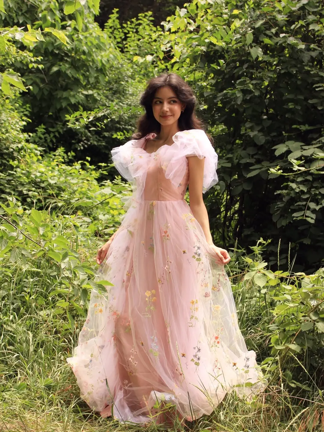 Pink 1970s Slip Floral Embroidered Mesh Slit Dress Homecoming Dress Party Prom Dress Wedding Guest Dress Fall Wedding Guest Outfit BackToSchool Sohochic Fall Dresses Fall outfits Fall fashion