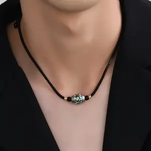 Vintage Six-Character Mantra Fortune Bead Necklace/Dzi Bead Pendant Unisex Trendy Fashionable Light Luxury Chain Pendant