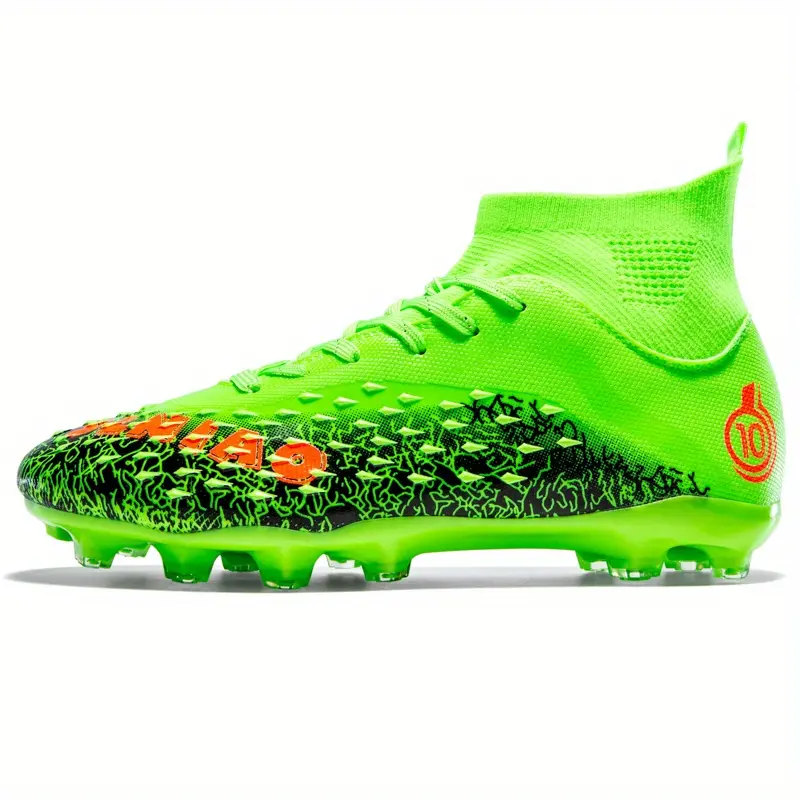 UYCEKK Men'S High-Top Football Cleats - All-Season Impact-Resistant Stud Soccer Shoes with Breathable Fabric Upper, Durable Rubber Outsole & Artificial Inner Lining for Secure Fit - Vibrant Neon Green Design, Football Boots, Sports Footwear, Sporty Highto