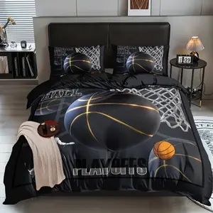 3pcs Sports Basketball Theme Comforter Set (1 Comforter + 2 Pillowcases), High-Quality Printed Design for Home & Dorm Use