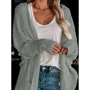 Women's Plain Pocket Batwing Sleeve Cardigan, Casual Long Sleeve Open Front Knitwear for Fall & Winter, Women's Knit Clothing for Daily Wear