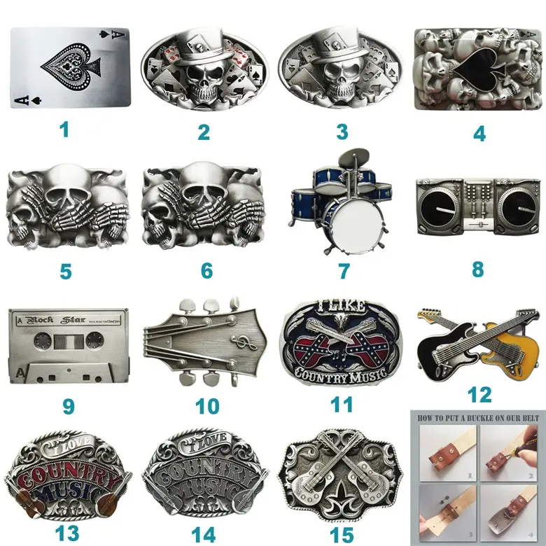 Tattoo Skull Country Music Waist Buckle - Western Heavy Metal Belt Buckle with Skull Motifs, 40mm Size, Multiple Style Options