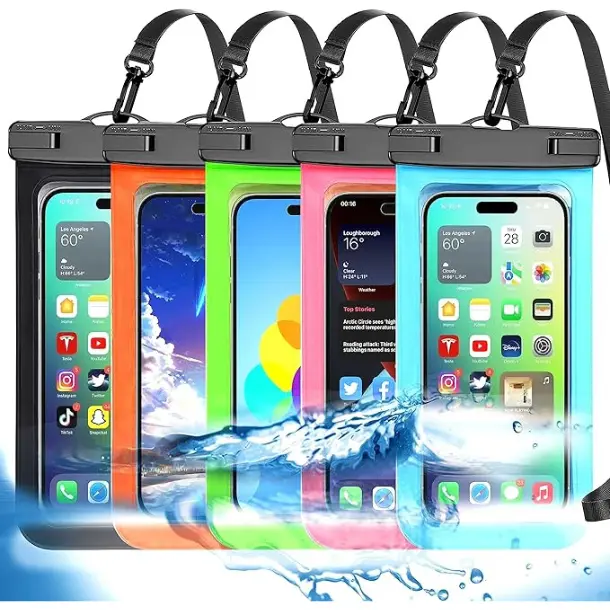 5 Pack Multicolor Universal Waterproof Phone Pouch, Phone Waterproof Case Dry Bag (Protection Level: IP68) Outdoor Sports for Apple iPhone,Samsung,and More(Black,Blue,Pink,Orange,Green) Smartphone Cellphone, Cover, Protector