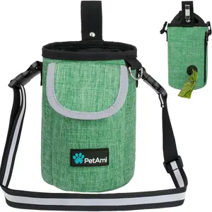 Dog Treat Pouch, Large Dog Training Treat Bag with Adjustable Waist Belt, Built-in Poop Bag Dispenser & Multiple Storage Pockets, Hands-Free Dog Walking & Training Accessory (Green)