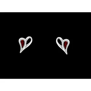 925 Sterling Silver Heart Earrings, Heart Posts, Red Opal Earrings