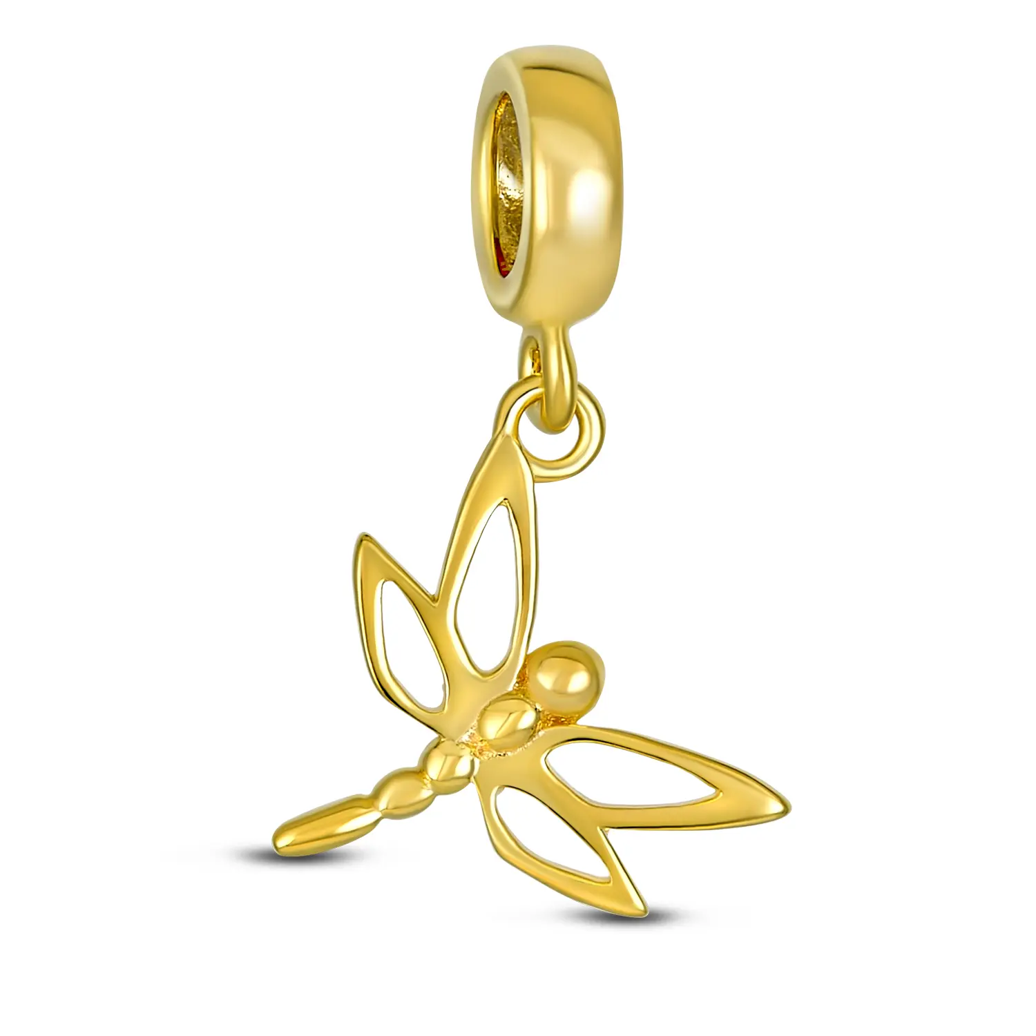 .925 Sterling Silver Dragonfly Firefly Butterfly Dangle Charm Bead 14K Gold Plated for Bracelet
