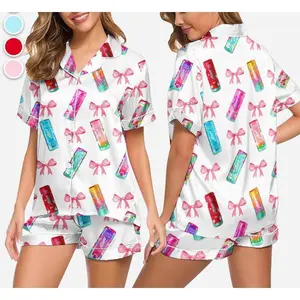 Pajamas Set, Alani Energy Drink Sleepwear, Alani Lover Silk Loungewear, Gift For Her Womenswear Pjs