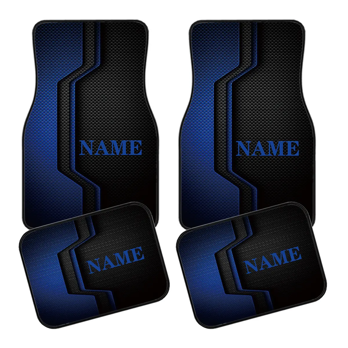 4-Piece Customizable Car Floor Mats, Blue-Toned Pattern, Personalized Name/Design Printing, Easy-to-Clean Stylish Automotive Mats, Accessories for Car, Ideal New Year/Valentine's Day Gift
