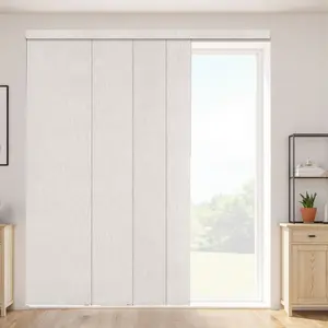 Panel Track Blinds with Extendable Track System From 45.8 Inches To 86 Inches Width, Trimmable Length, Light Gray Finish, Modern Sliding Panels for Large Windows and Patio Doors, Easy Installation and Durable Construction