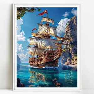 5D DIY Diamond Arts Colorful Painting Kit, Pirate Ship Pattern Diamond Arts Colorful Painting, Handmade Art Crafts for Home Decor, Diamond Painting Kits