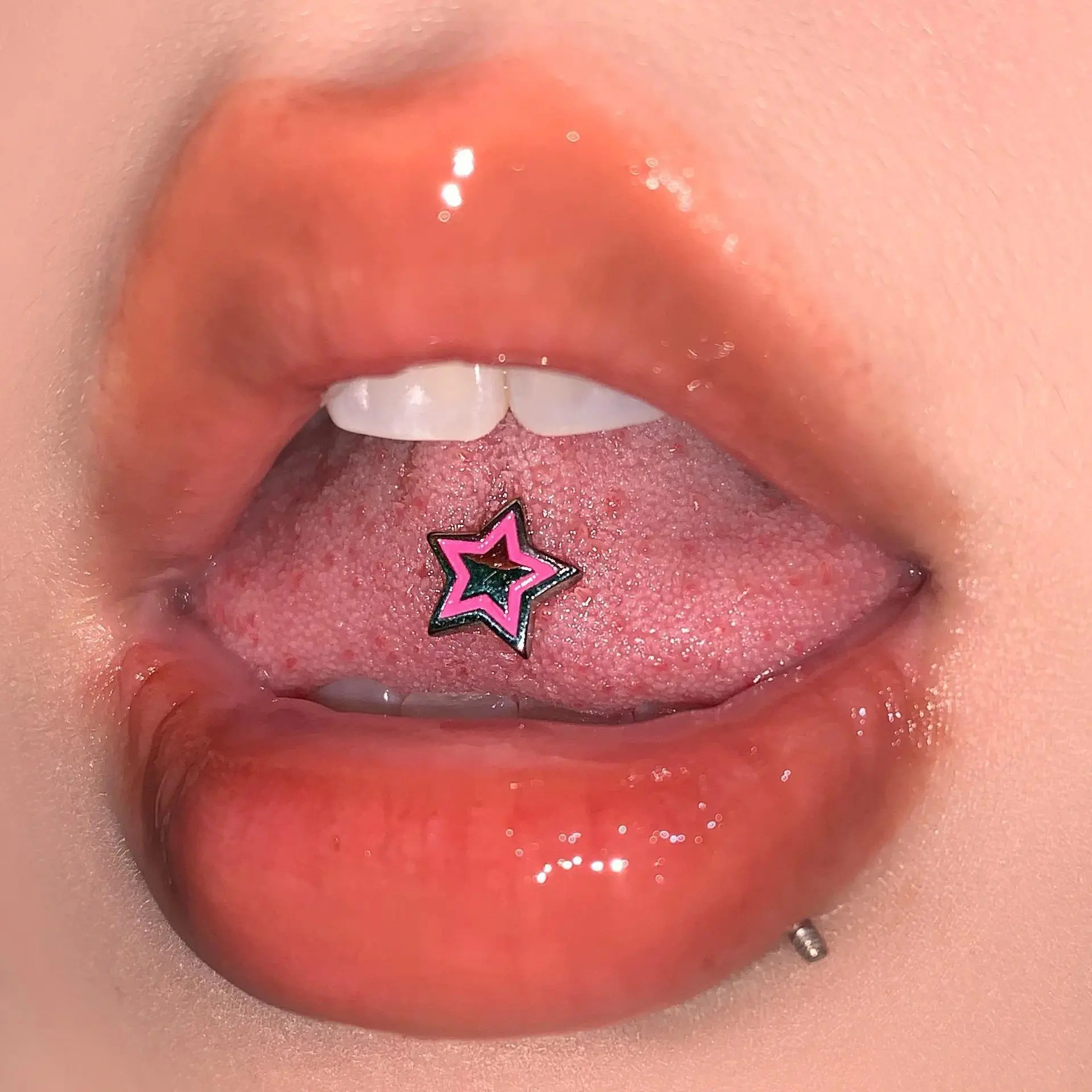 Titanium Steel External Thread Color Five Pointed Star Tongue Stud Spicy Girl Style Daily Party Puncture Jewelry