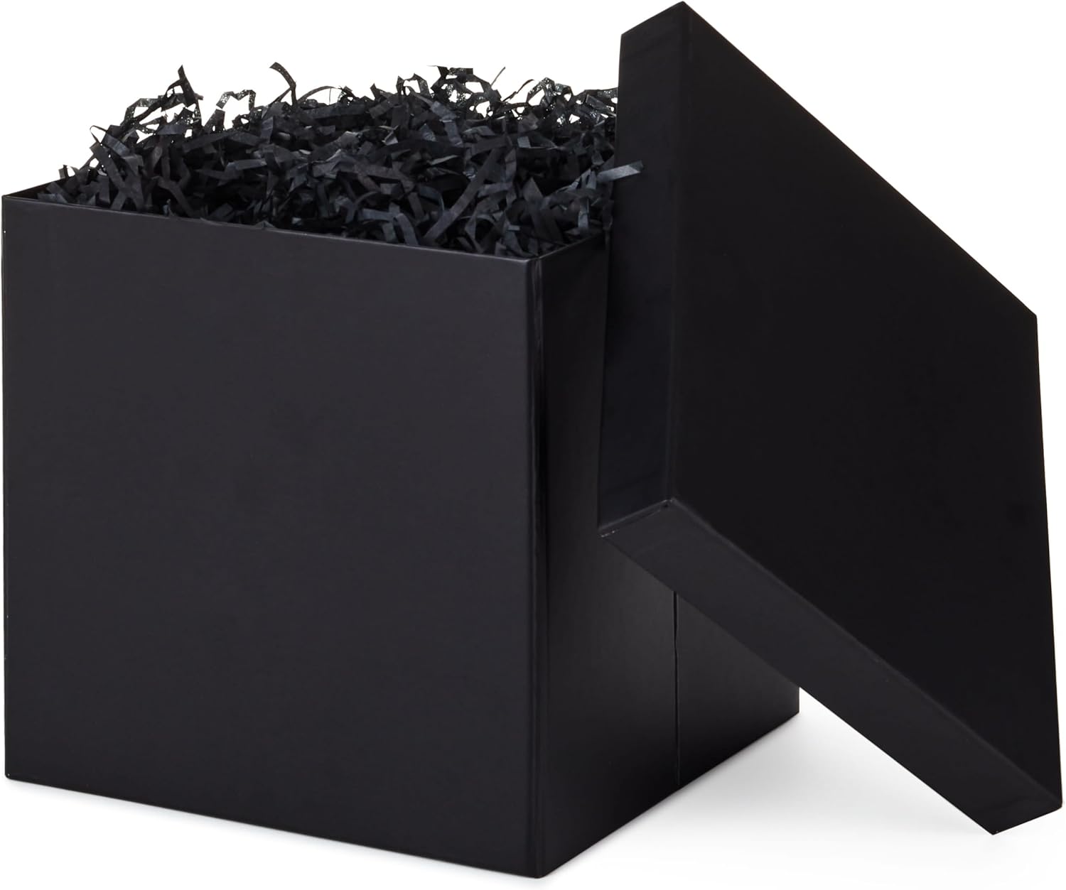 Medium Gift Box with Lid & Shredded Paper Fill – 7" Black Gift Box for Birthdays, Weddings, Graduations & Special Occasions, Elegant Packaging for Gifts & Presents