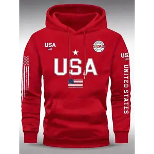 Men's Patriotic Style Hoodie USA Letter & Flag Badge Trendy Top