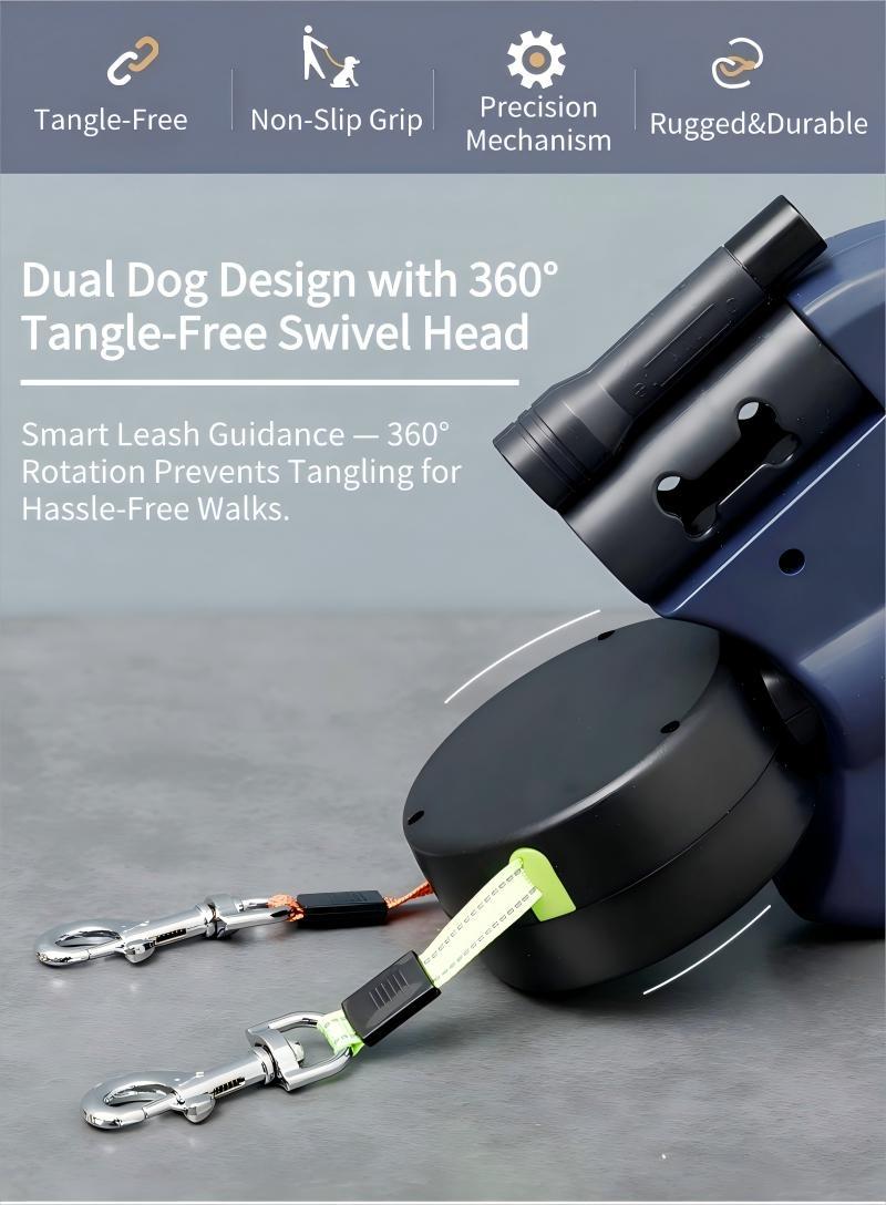 Iyoshop No-Tangle Dual Dog Retractable Leash with Ergonomic Soft-Grip Handle - 10FT Auto-Untangle Lead, Leather Safety Hook, Adjustable Stainless Steel Martingale Collars (30 lbs Each) for Medium Dogs, Outdoor Use Plain Collars & Harnesses Set