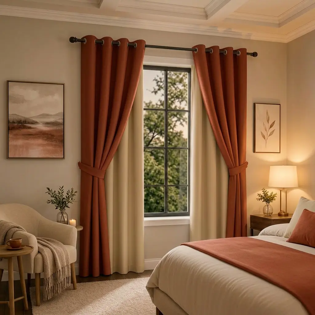 Grommet Curtain Panels, 2-Tone 4-Panel 52"x84" Solid Blackout Covers, Light-Blocking Noise-Reducing Room Darkening Drapes, QF222 Window Treatments for Home Living Room & Bedroom Decor, Grommet Curtains