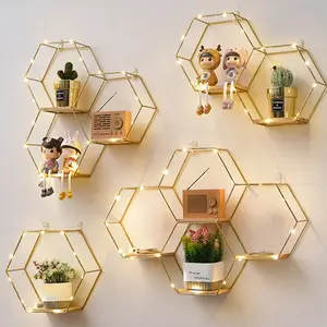Hexagonal Wall Shelf, Furniture Hanging Decorative Storage Rack, Iron Art Book Display Stand, Multi-Functional Home Decoration Holder, Wall Mount Organizer, Wall Mounted Shelf