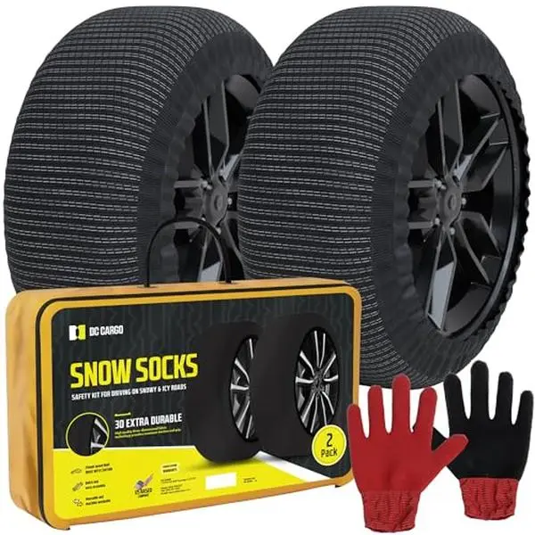 Snow Socks for Tires - 3D Fabric for Maximum Traction & Grip Alternative for Tire Snow Chain, Set of 2, Fits SUVs, Subaru Models, Minivans, Pickups & Sedans
