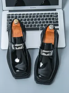 Men's Classic Fashion Square Toe Flat Loafers, Pu Leather Loafers, Casual Comfortable Slip-on Shoes for Daily Wear, Business Style Shoes for Men