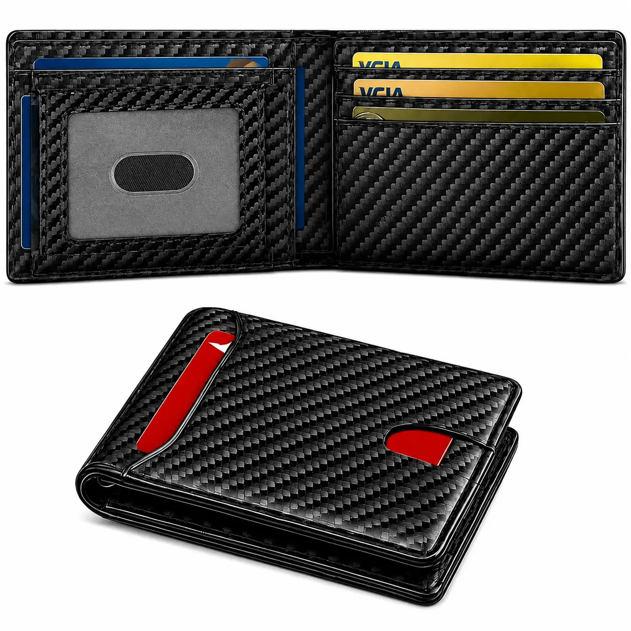 Men’s Slim Bifold RFID-Blocking Wallet – Minimalist Front Pocket Wallet, ID Window & Cash Pocket – Thin Large Capacity Wallet