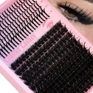 1 box of 260 fluffy eyelash clusters with lash tips, made from 100D thick anime material, offering naturally D-curved lash extensions for dense single-strand lashes