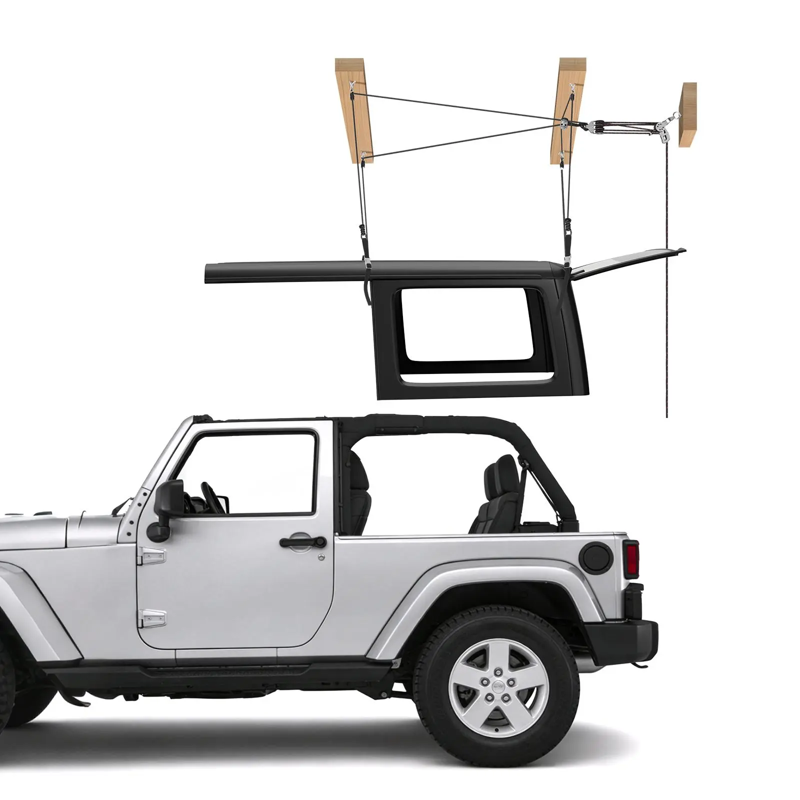 【Summerfinds】VEVOR Hard Top Remover Lift,220 lbsJeep Hardtop Removal Storage Roof Hoist with Anti-Drop SystemEasy One-Person OperationSupports 8-16 in Ceilingfor 2-Door & 4-Door Jeep Wrangler JK JL & Ford