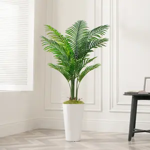 Lifelike 5ft Artificial Palm Tree - Fake Plant with White Tall Pot, Faux Tropical Golden Rattan Palm Tree with Realistic Palm Leaves, Indoor Floor Plant Decorative Fruit Ornaments for Home Office Decor