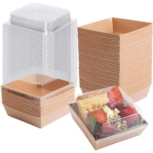 50 Pack Charcuterie Boxes with Clear  - Small Charcuterie Boxe 4 Inch Dessert Boxes for Presenting and Transporting an Assortment of Slice Cakes, Strawberries and Other Delicacies
