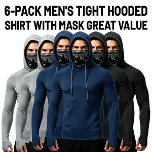 6-piece set men's outdoor work sun protection clothing with sun-blocking hoodie, featuring built-in face mask and neck guard, breathable long-sleeve hoodie T-Shirt Streetwear Menswear Gamis