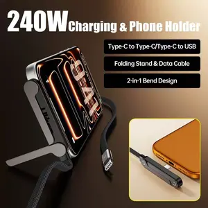 240W Fast Charging Foldable Stand Holder Cable, USB-C to USB-C (Type-C-C), Ideal for Video Watching & Mobile Gaming, For iPhone 17/16/15/Samsung Galaxy/Android Devices