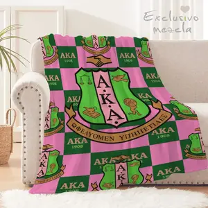 AKA Sorority Letter Print Soft Warm Lightweight Throw Blanket - Greek Life College-Themed Bedding Decor, Custom Print Graphic Decorative Cover Blanket for Bedroom, Living Room, Custom Print Blankets, Graphic Blanket Blankets