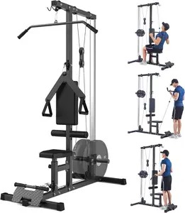 LAT Pulldown Machine, Multi-Functional Cable Machine with High and Low Pulley Station, Row Cable Machine, High Leg Support, Tricep Workout Equipment