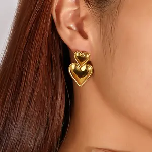 Double Hearts Earrings Chunky Gold Earrings,Summer Jewelry Gift for Womem Elegant Elevate Accessory Game