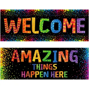 2D Flat Banner 2pcs, Classroom Banner Poster, Colorful Confetti Bulletin Board Decorations, Motivational Posters for School & Classroom