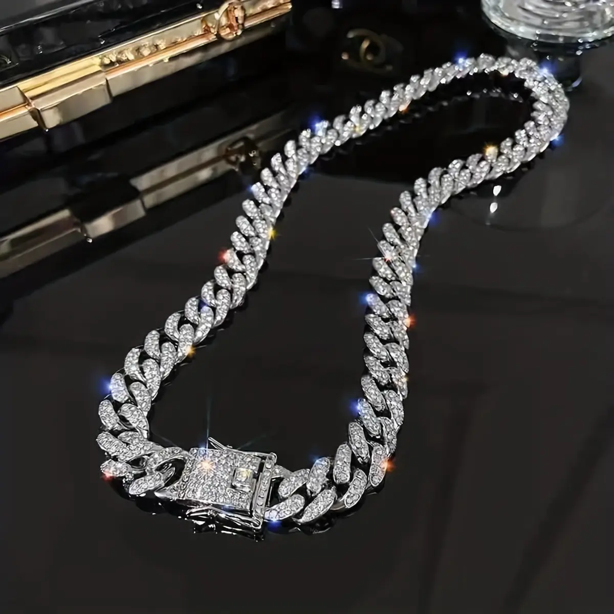 1 Piece European and American Hip-hop Hiphop Fashion Cuba Diamond-studded Necklace, Personalized Cuba Chain Bracelet, Men's Jewelry, Birthday Gift for Boyfriend